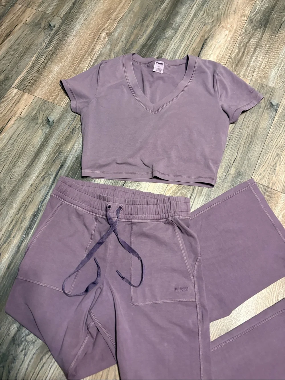 PINK Victoria's Secret Mauve V-Neck Cropped Tee & Jogger Set